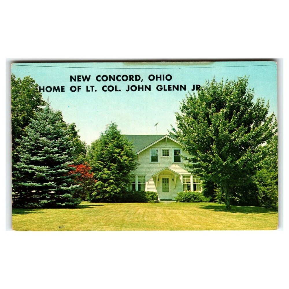 New Concord OH John Glenn Jr. Home Postcard Hinmor Astronaut Ohio